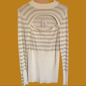 Guess gold striped open chest sweater size M